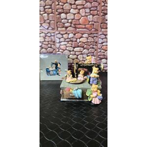 Bears Sewing Machine Music Box Sankyo Animated Turntable Resin